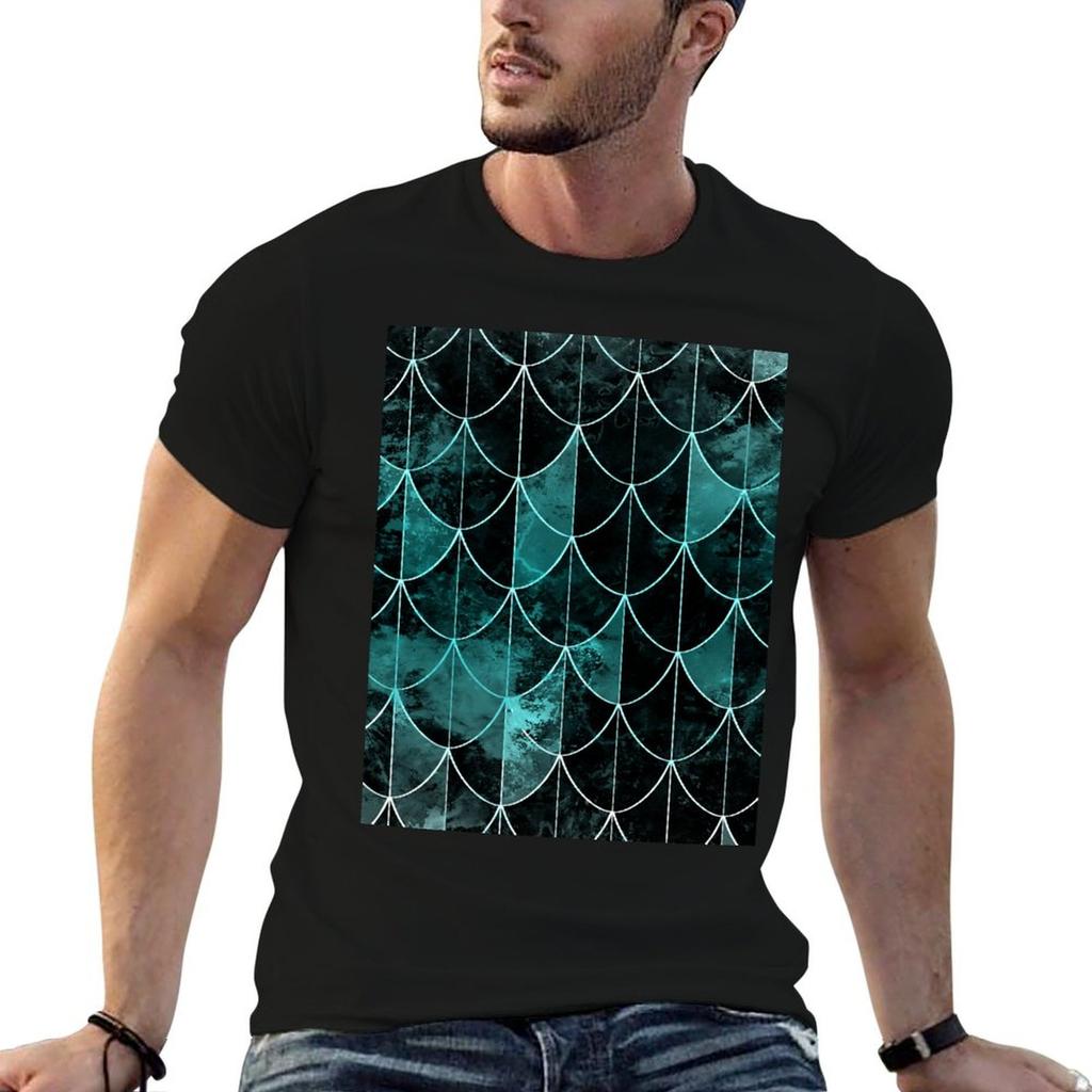 Mermaid scales Mint and black TShirt Quick Dry Outdoor Sports TShirt