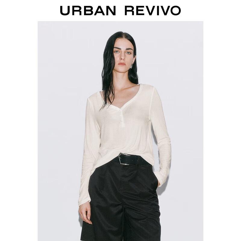 UR Women s Casual Contrast Trim V-Neck Long Sleeve T-Shirt L