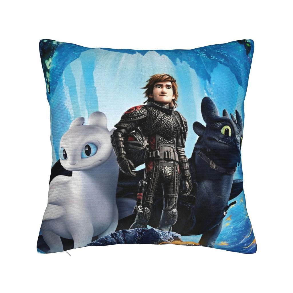 HTTYD Ohnezahn Quadratische Kissenhülle Kissenbezüge Fantastisch Polyester Dekor Sofakissenhülle für Wohnzimmer 40x40cm