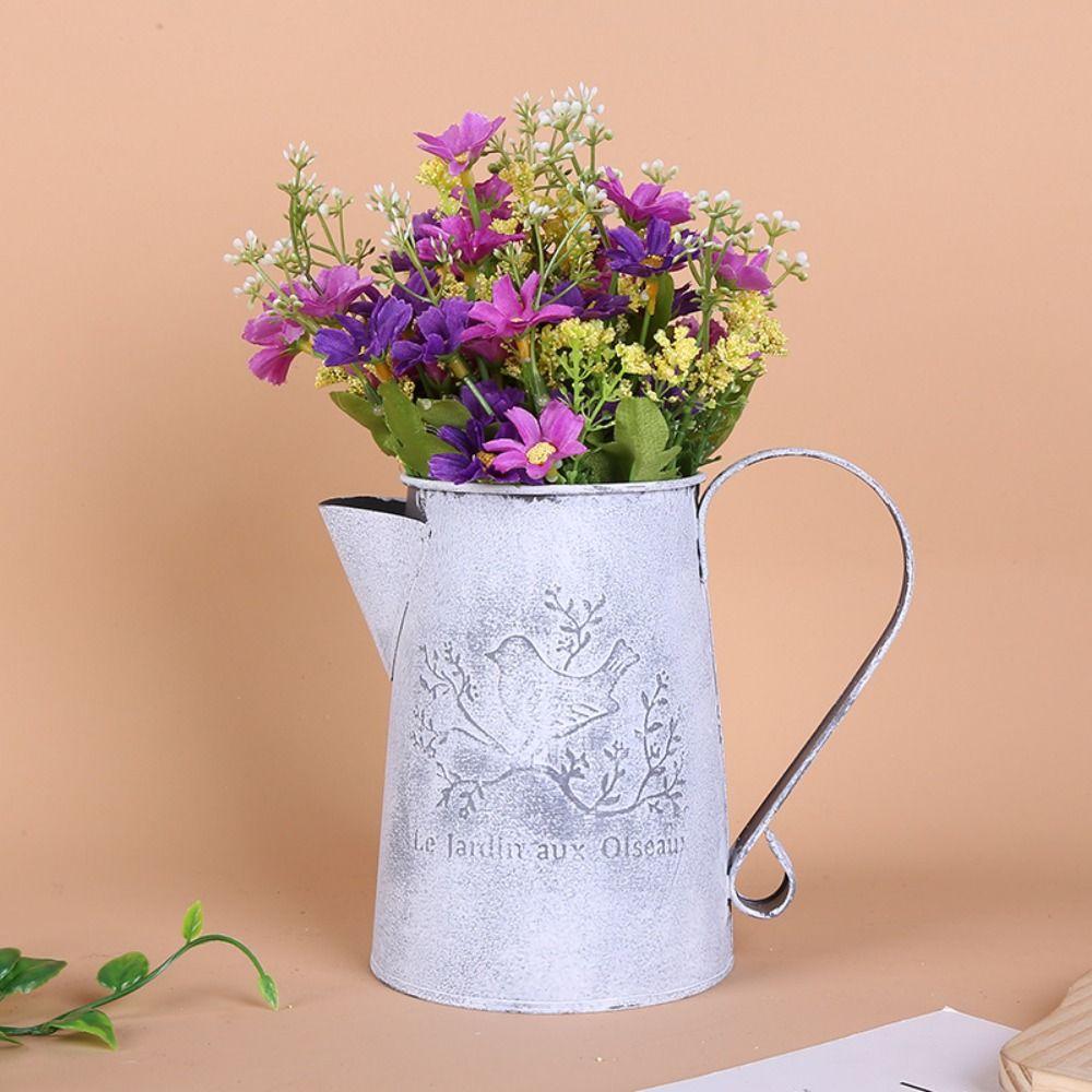 Empty Dried Flower Vase French Script Iron Container Easy Clean Iron Art Bucket  Garden