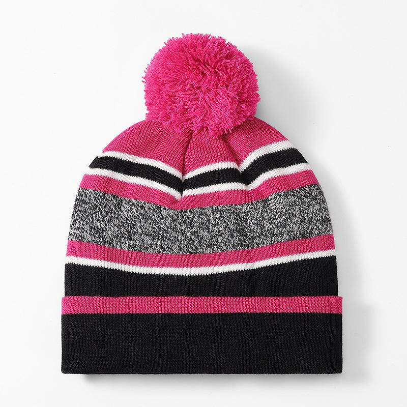 Children's Autumn and Winter Wool Hats Boys and Girls Striped Wool Balls Warm Knitted Hats European and American Christmas Gifts