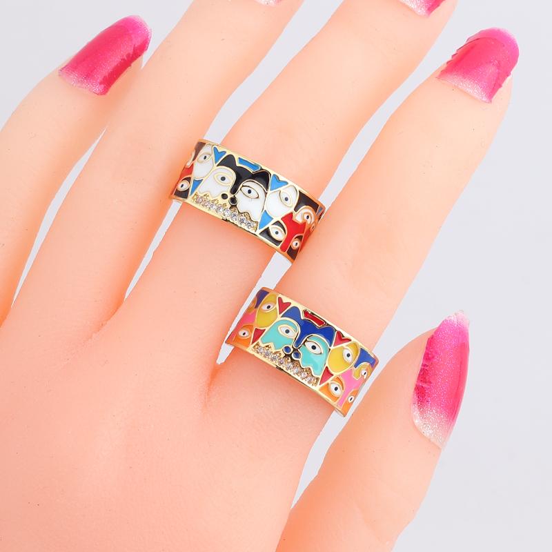 2026 New Colorful Eye Rings For Women White CZ Handmade Enamel Lovely Cat Unique Trendy Ring Party Fashion Jewelry
