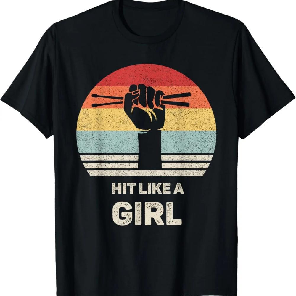 

Retro Hit Like a Girl Drummer Shirt Drummer Gift Drum Sticks T-Shirt XXXXXL чорний