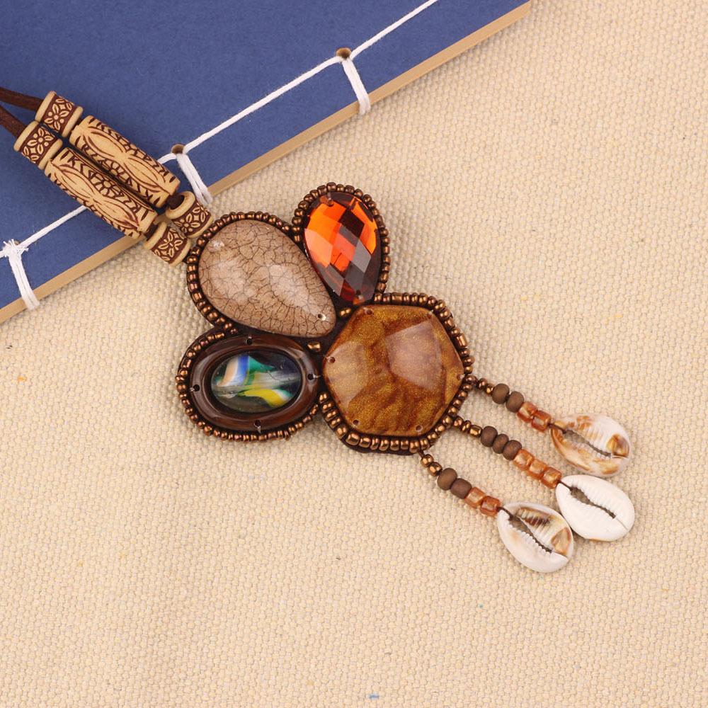 Bohemian Retro Exotic Style Handmade Bohemian Geometric Pendant Ethnic Tribal Style Jewelry Niche Necklace