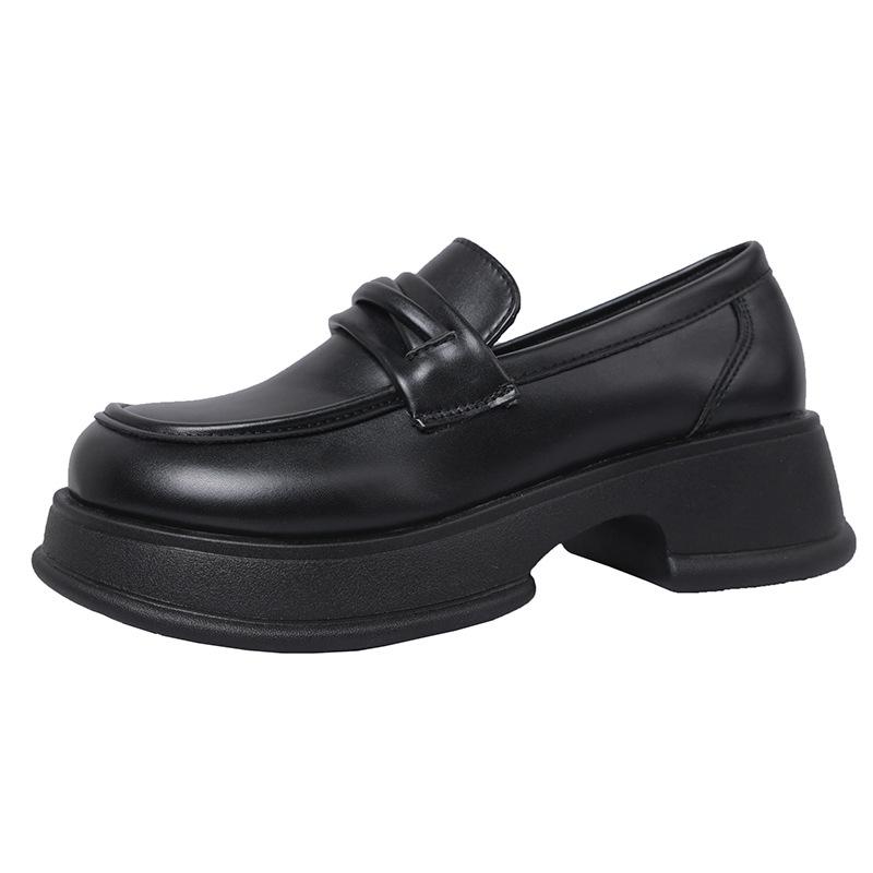 British style platform small leather shoes women's shoes spring and autumn fashion versatile height increase single shoes black one-pedal thick heel