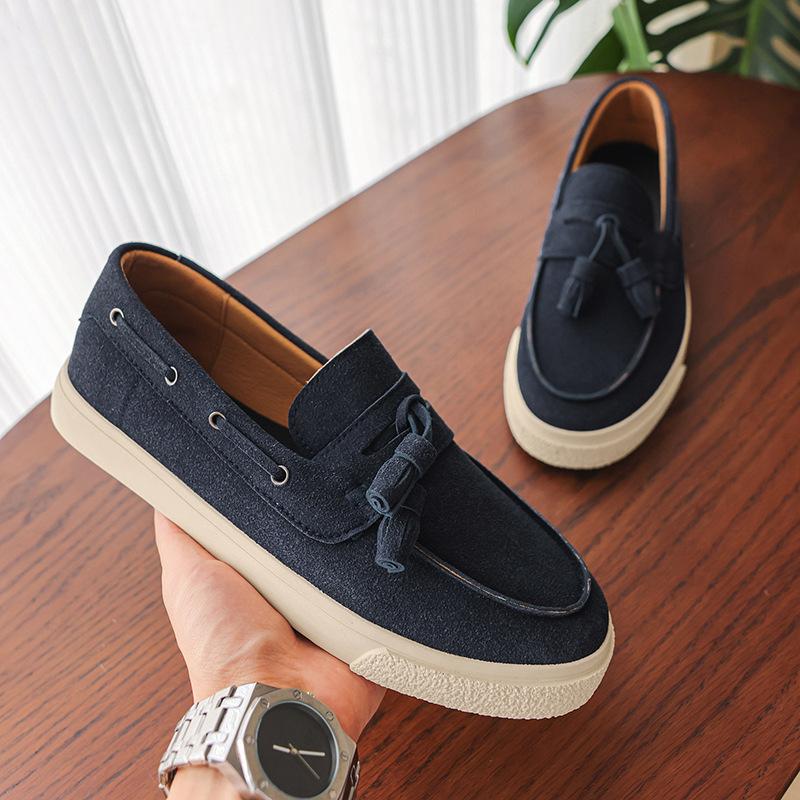 Fashion 2025 Men Flat Loafers Frosted Suede Flat Shoes Comfortable Non Slip Trendy Fashion Loafers Lightweight Outdoor Casual Shoes