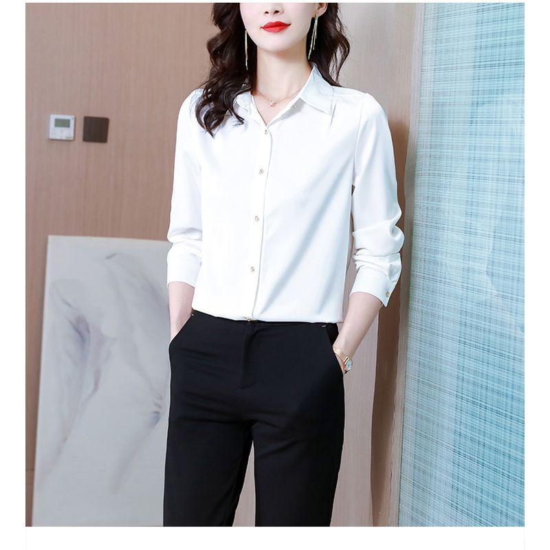 

Динамичная рубашка из шелка Girdear Женские топы 2025 Весенне-осенняя одежда Новое поступление Корейский стиль Аутентичная однотонная рубашка из шелка тутового дерева White 2XL