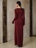 2025 Wine Red Slim Fit Knitted Long Dress with Metal Accents