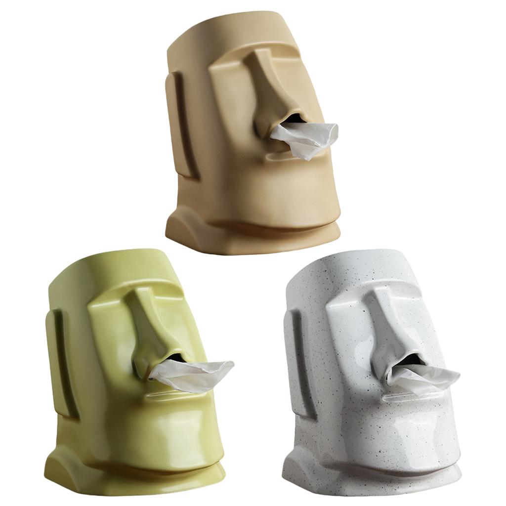 Creative Moai Tissue Holder Box – Decorative Cover Dispenser Easter Island Sculpture Moai Bathroom Vanity
