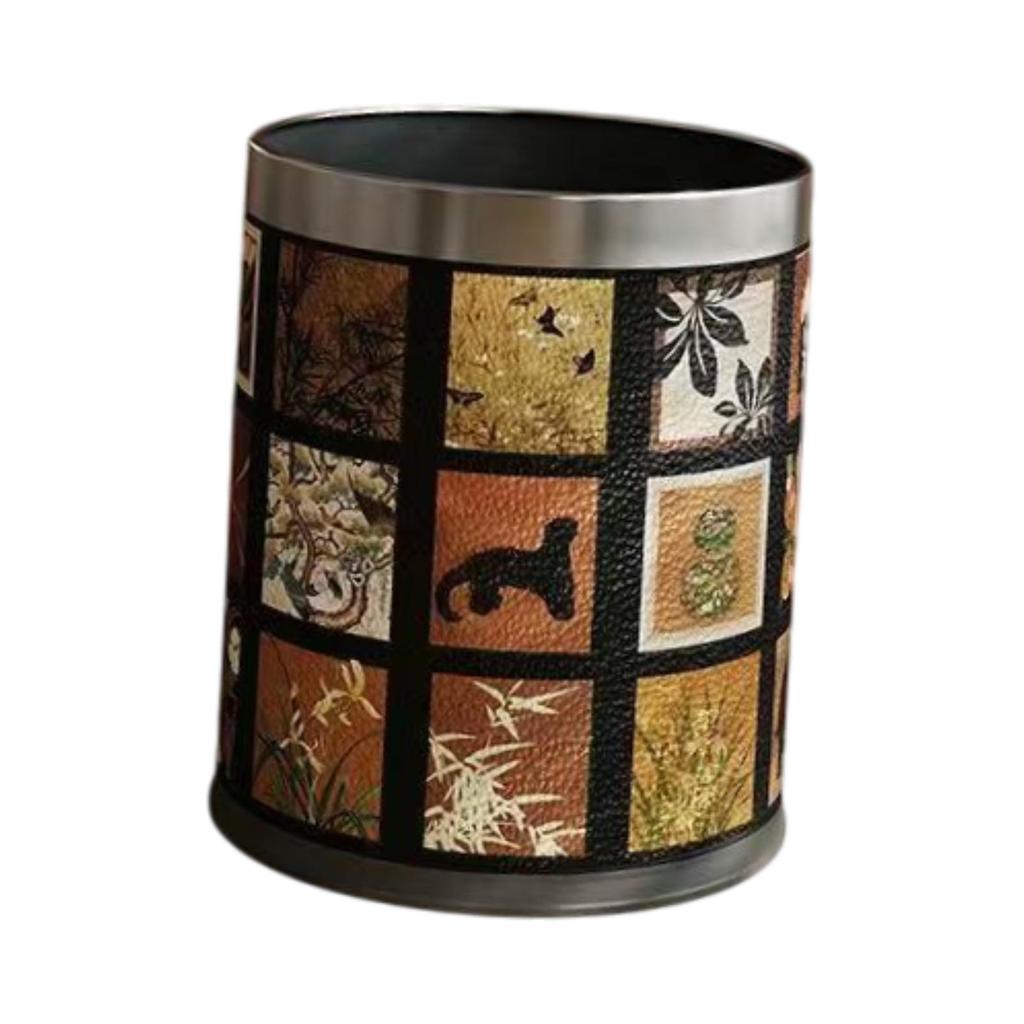 Round Trash Can French vintage Garbage for Bedroom Kitchen Bathroom Office Living Room Dorm Laundry Room Indoor