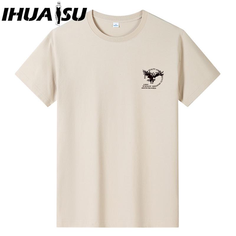 IHUASU Camiseta de manga curta de algodão masculina, camisa solta de meia manga estampada, camisa compassiva