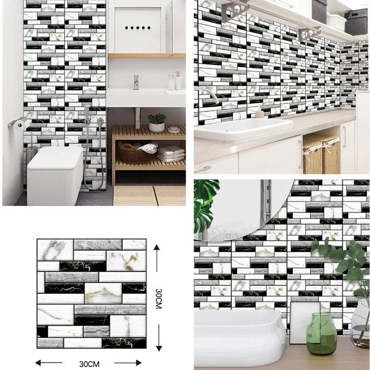 1/12Pcs 3D Wall Sticker Brick Grain Pattern Water-Repellent Self-Adhesive Wall Paper Bathroom Wall Decals 30X30Cm Pegatinas Pared
