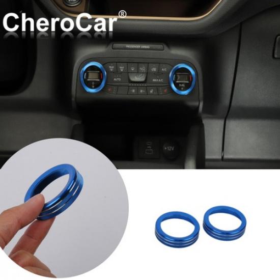 2pcs Car Air Condition Switch Knob Trim Ring For Ford Bronco Sport + Blue