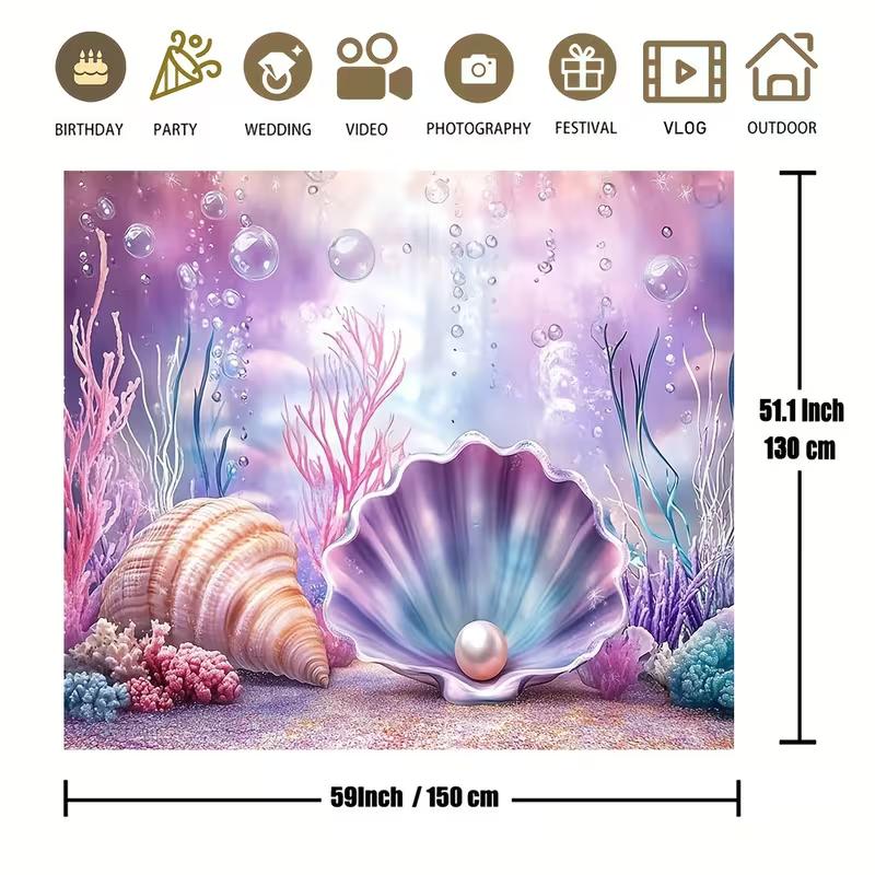 2D Magical Underwater Seascape Backdrop Shell with Pearl Photo Background