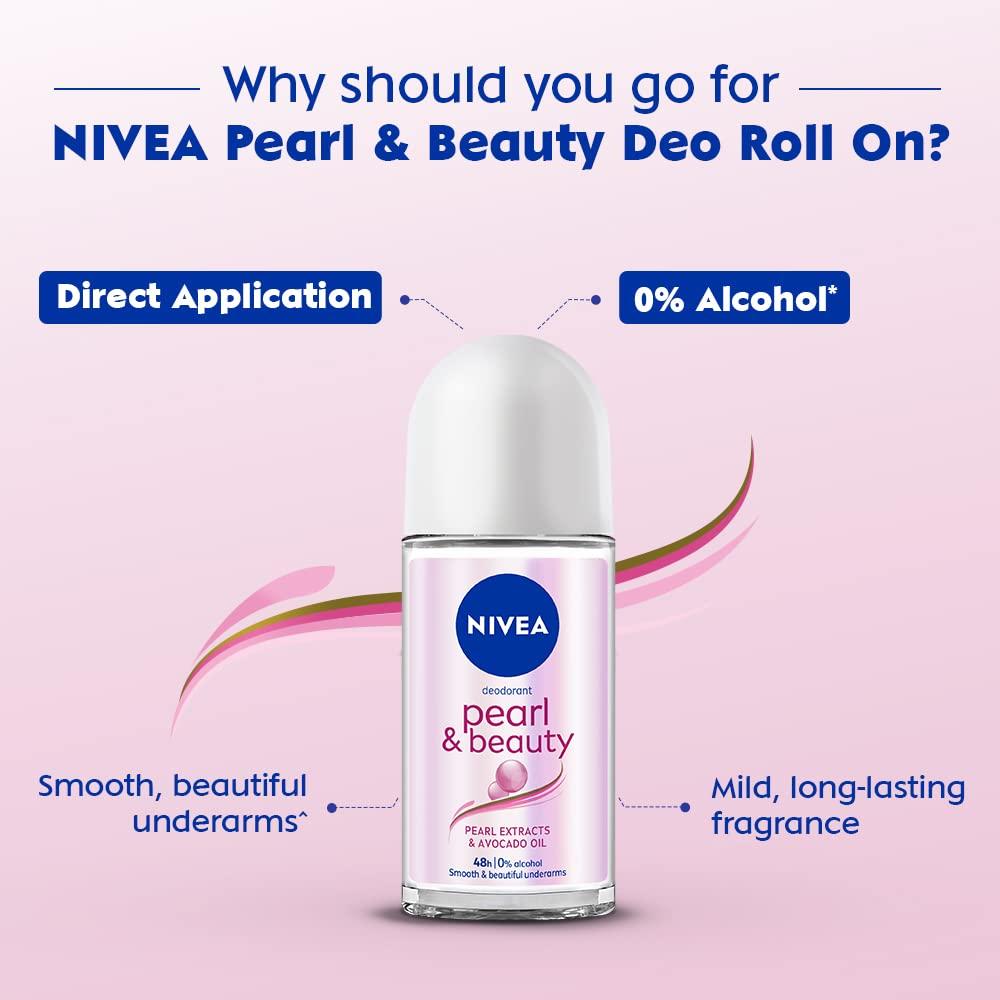 Nivea Deodorant Roll On, Pearl & Beauty For Women 50ml (Pack of 2)