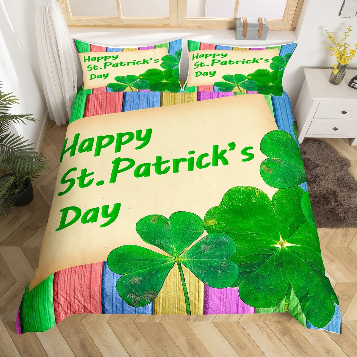 

Comforter Kids Happy St. Patrick S Day Twin Queen Green Clover Comforter With 2 S Colorful Plank Bedding Set Comforter (quilt)-EU Single(135*200cm)3pcs