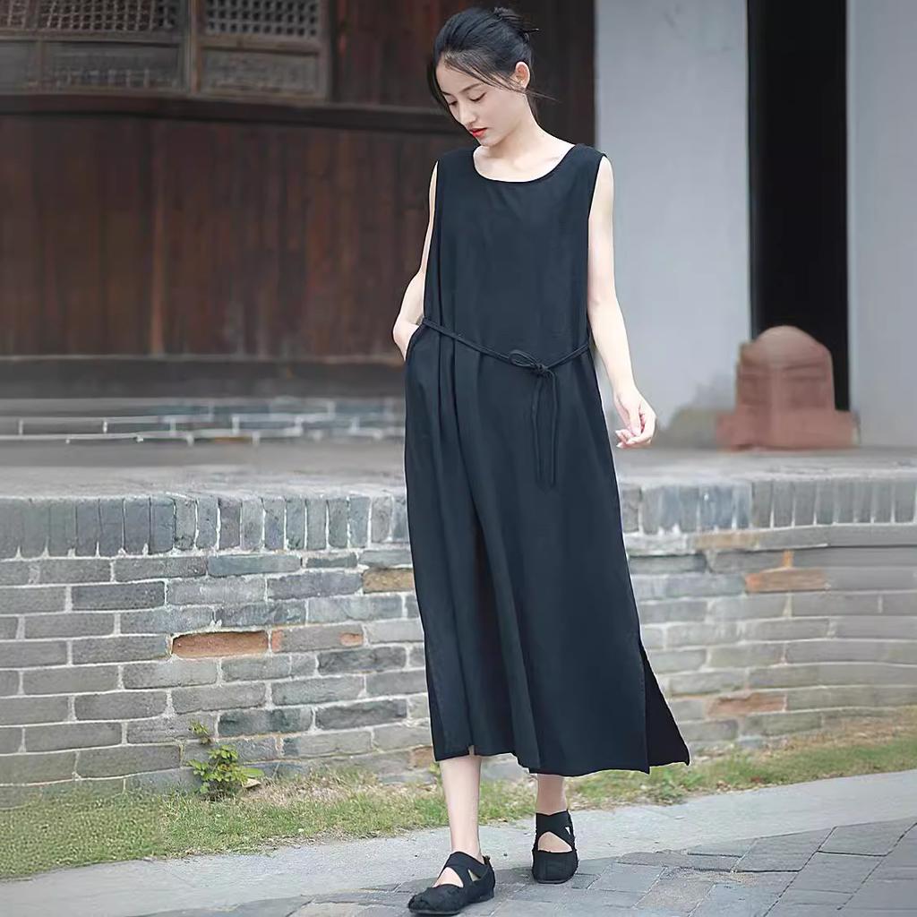 Homemade Cotton and Linen Literary Vest Skirt Cold Gentle Wind Versatile Dress Color