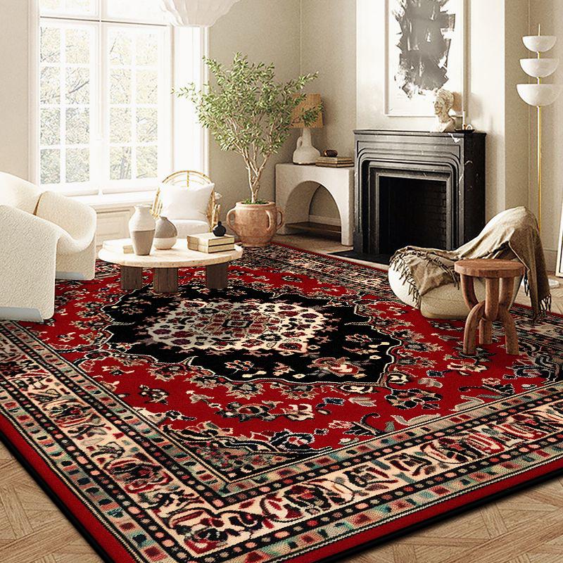 Red Black Vintage Persian Non-slip Fluffy Rug Decoration Locker Room Stain Resistant Mat Large Area Short Velvet Sofa Carpets