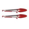 2pcs 12 Inch Kitchen Food Tongs Silicone Tip Long Stainless Steel Cooking Tong with Locking for Grilling BBQ Red