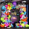 90s Retro Party Balloon Garland Kit,135Pcs Mix Neon Colors Balloon Arch with Radio,Guitar,Roller Skate,Laser Explosion Star,Disco Ball Foil Balloons