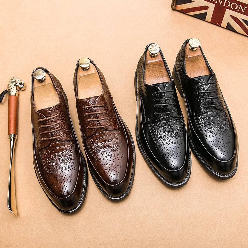 Fashion Men Casual Shoes Brock Oxford Retro Crocodile Leather Men Formal Shoes 2024 Spring Men's Shoes For Men Office Social Derby Shoes