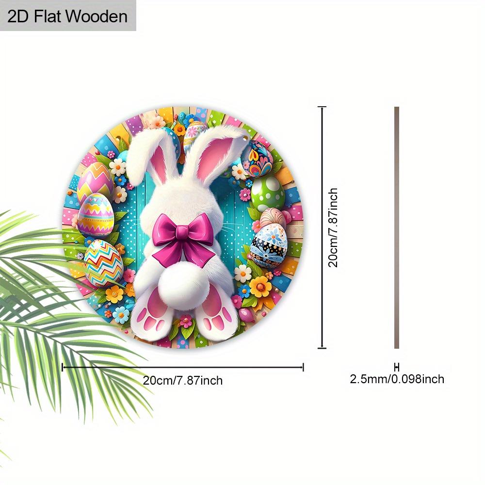 Unique Wooden Sign with Easter Bunny Eggs Pattern - Charming Round Sign for Front Door, Wall Hanging Decor - Ideal Gift for Friend & Family