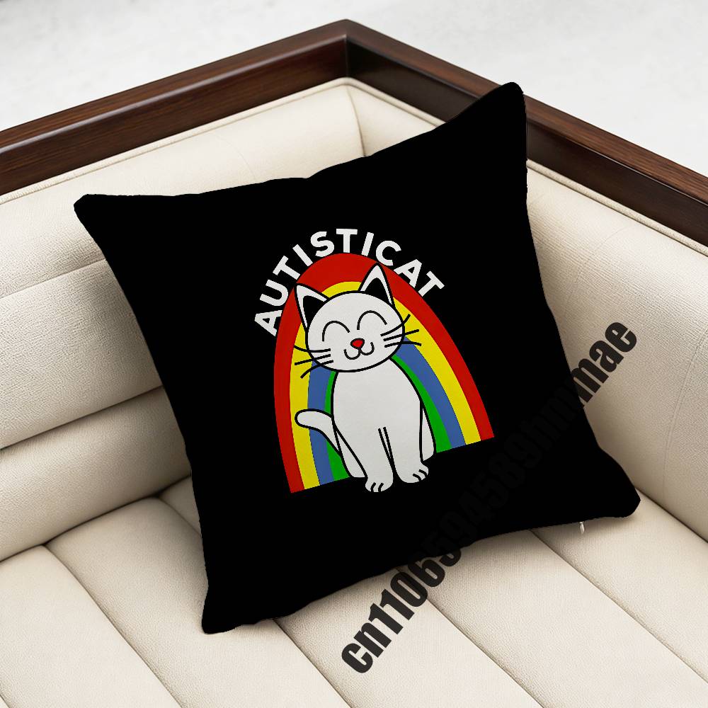 For Autistic Cat Autism Puzzle Throw Pillow Case Sham Xcm Xcm Square Car Pillowcase Pad Cushion Cover