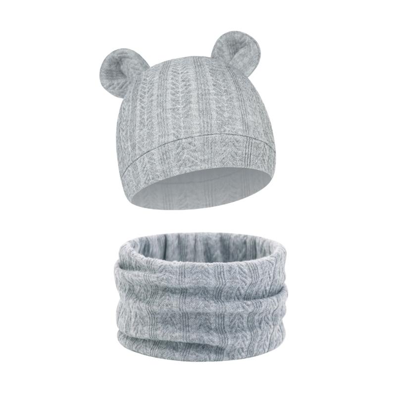 Reversible Infant Winter Hat Neck Warmer Combo Stretchy Cotton Blend 2 in 1 Baby Beanies Scarf Set for 8 to 36 Month Olds