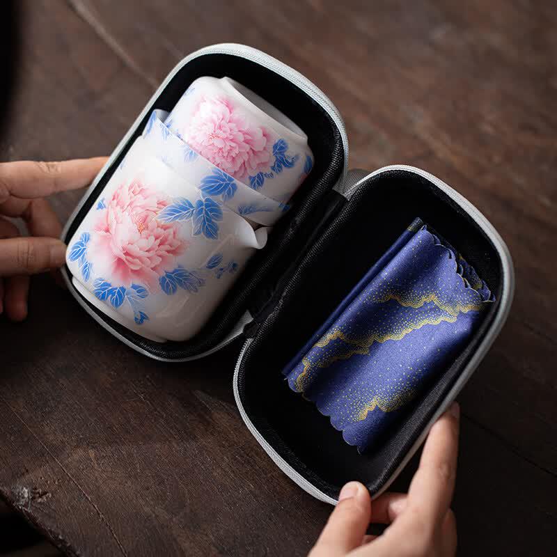 MULTIPOTENT Peony Ice Jade Portable Kung Fu Tea Set (One Pot Four Cups)