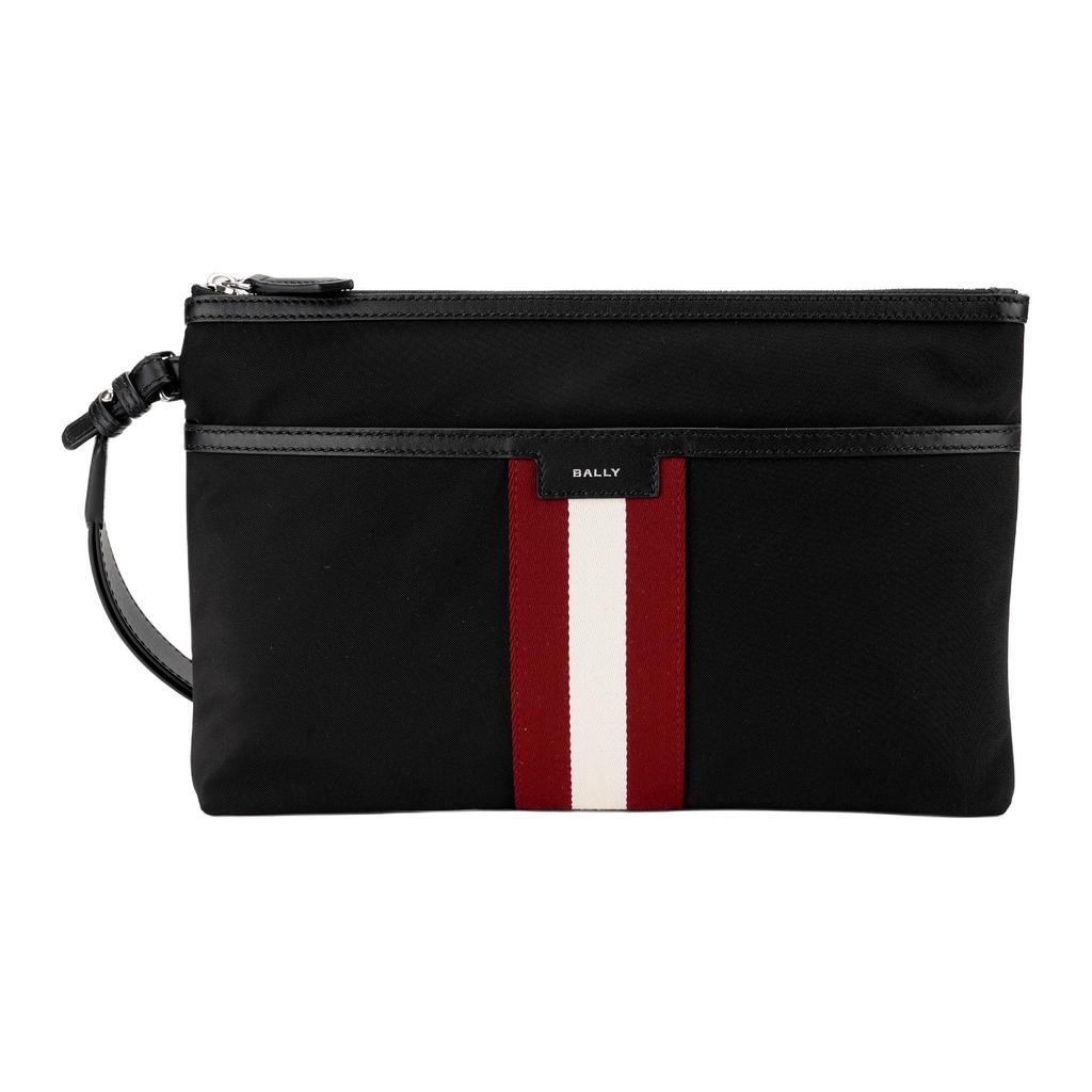Bally Logo Zip Closure Leather Clutch Men Clutch Black White Red 6310504