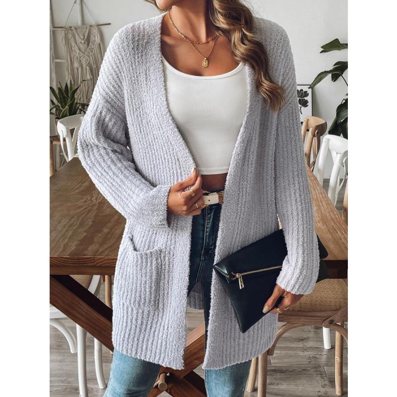 Women Casual Long Sleeve V Neck Cardigan Sweater Coat With Pockets