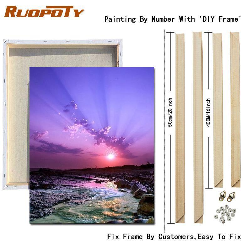 RUOPOTY Painting By Numbers Seaside Landscape Handpainted Unique Gift Pictures By Numbers Tree For Adults Home Decoration