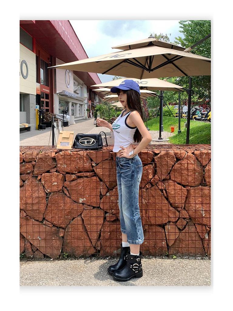 Women's Spicy Girl Low-Waist Stretchy Micro-Flare Slimming Cropped Jeans - Petite 2025 Autumn Style