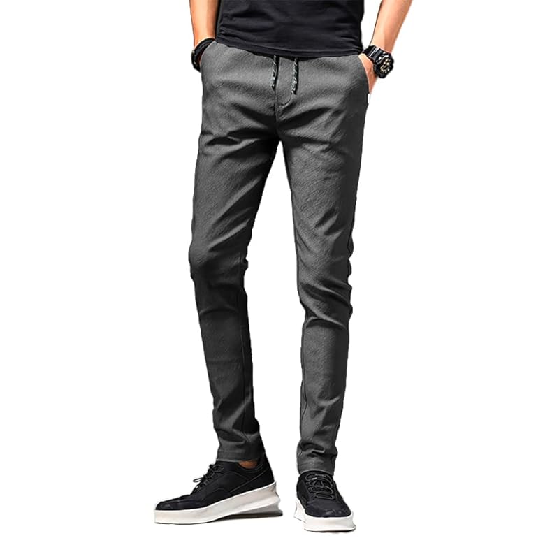 

[YUKIHARA] chino pants men s skinny pants easy pants belt With a through hole Super stretchy XXL dark gray outdoor pants Slender Beautiful legs effect