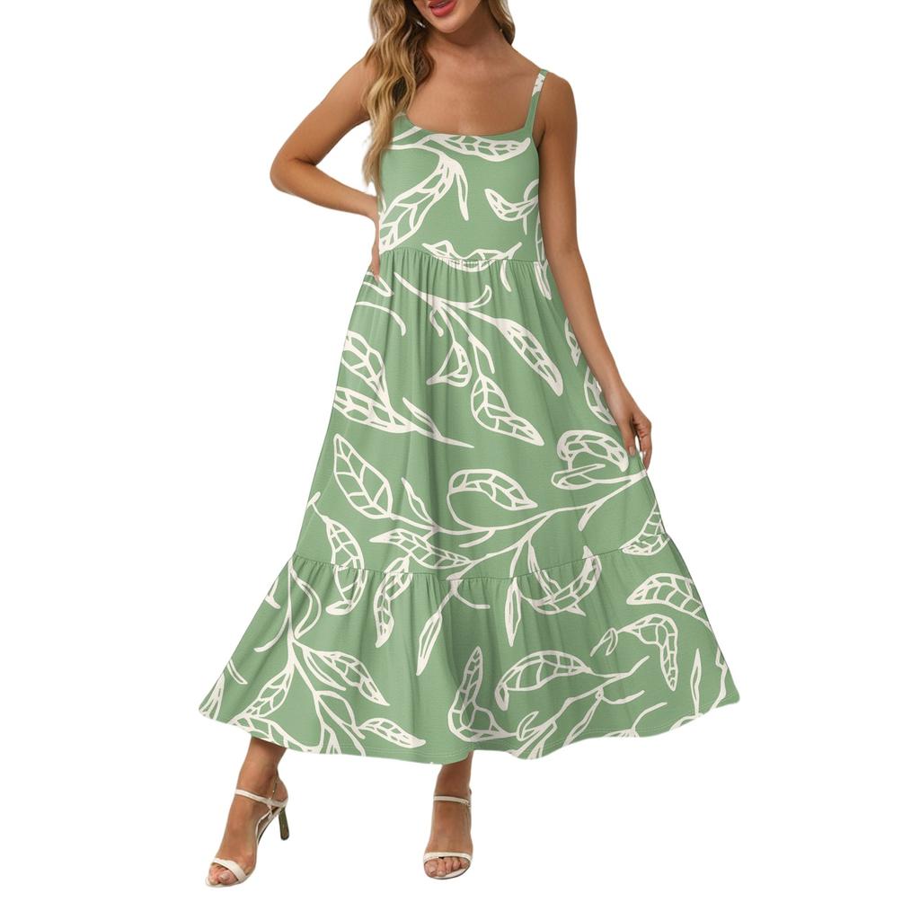 Dámské dlouhé plážové ležérní elegantní maxi šaty na špagetová ramínka s květinovým vzorem, decentní splývavé bohémské šaty