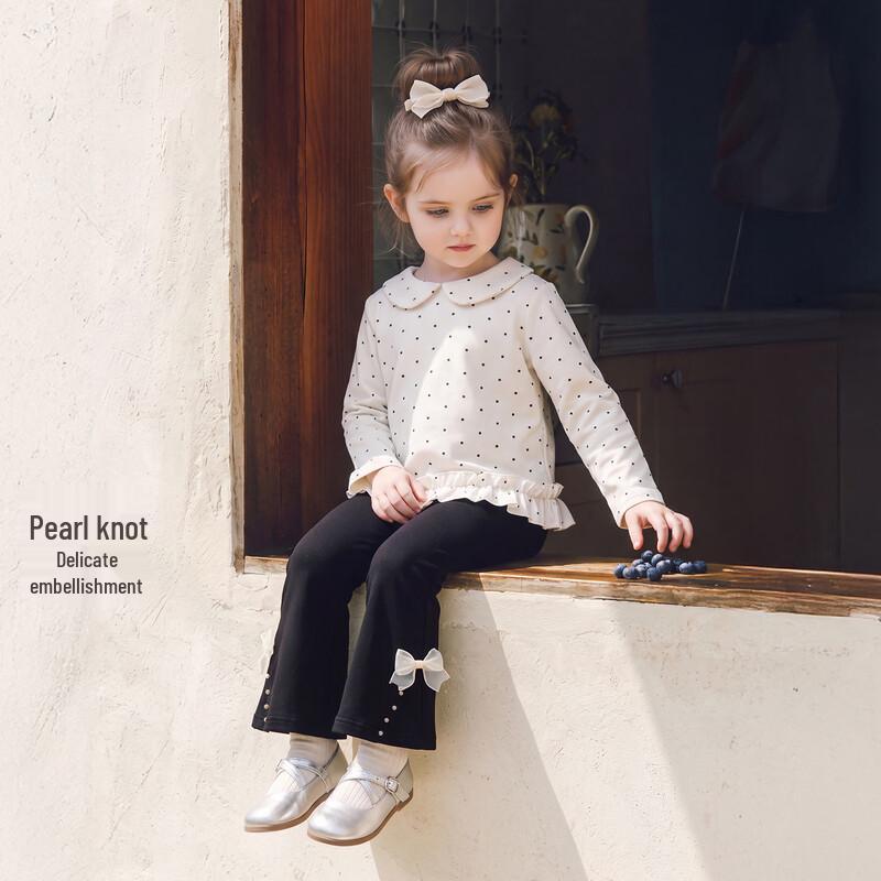 JELLYBABY Girls' Pearl Bow Flare Leggings