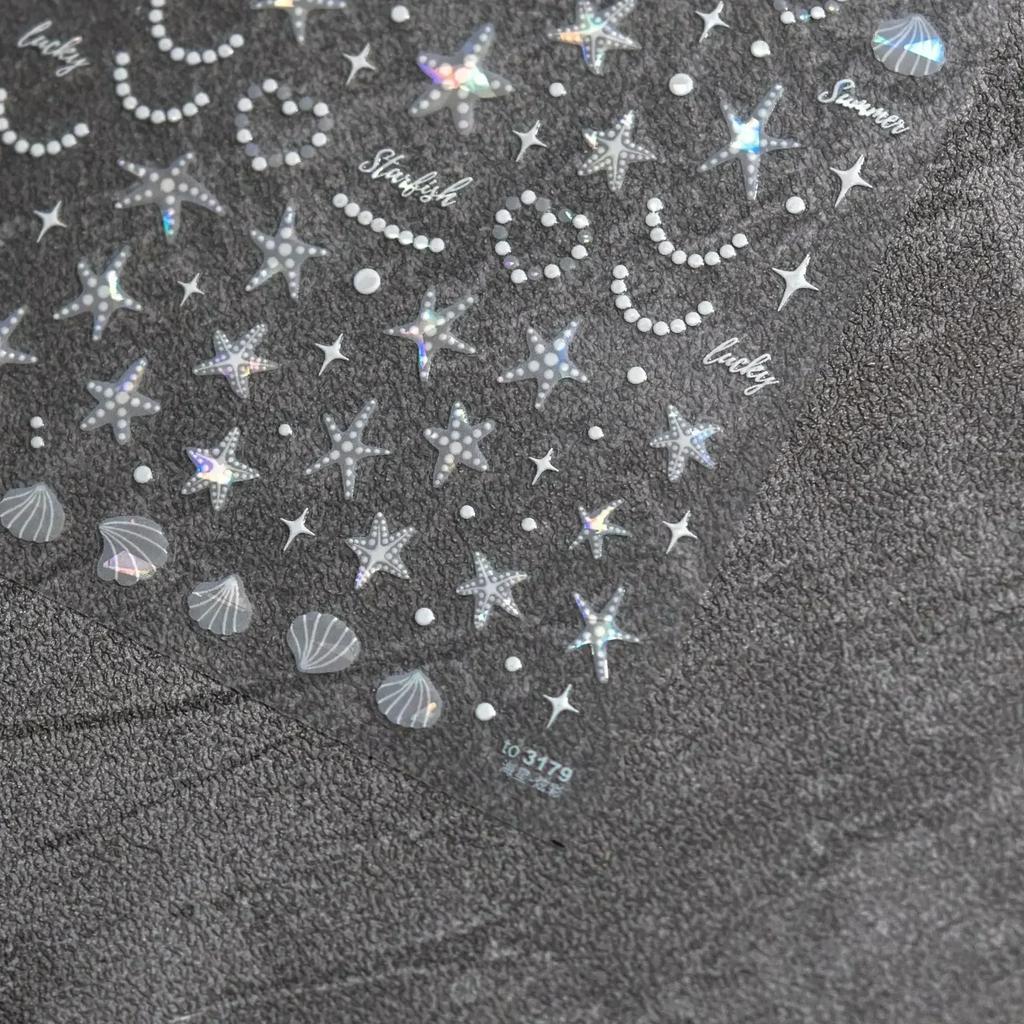 Laser Sliver Star Ocean Dolphin Whale Shoal of Fish Bubbles Sea Marine Organisms Nail Art Sticker Self Adhesive Manicure Decal