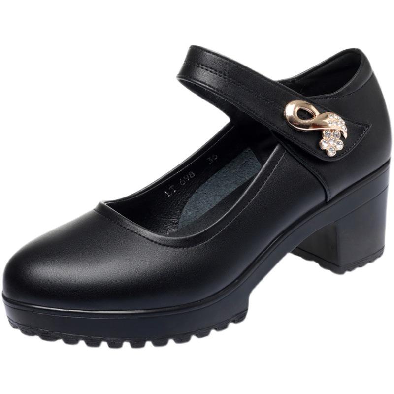 Mom's Leather Cheongsam Dance Shoes: Spring/Summer, All-Match, Thick Sole & Heel, Single Buckle