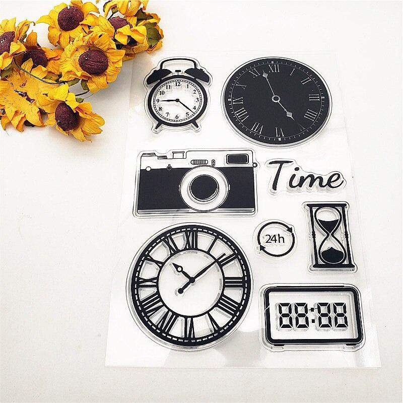 Clocks Camera Clear Stamps Transparent Seal 11x16cm Silicone Seal TPR Roller Stamps DIY Scrapbooking Cards