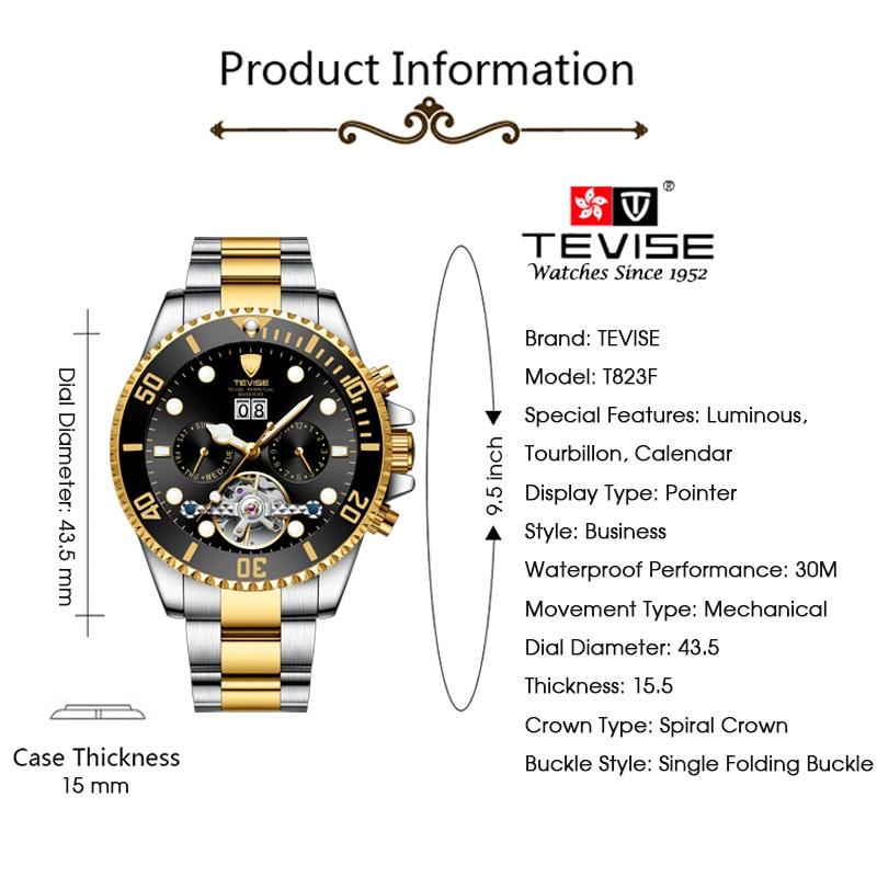 Luksusowy Tourbillion Topowej Marki Zielona Tarcza Złoty Stal Nierdzewna Męski Biznesowy Sportowy Design Męski Automatyczny Zegarek Sportowy na Rękę