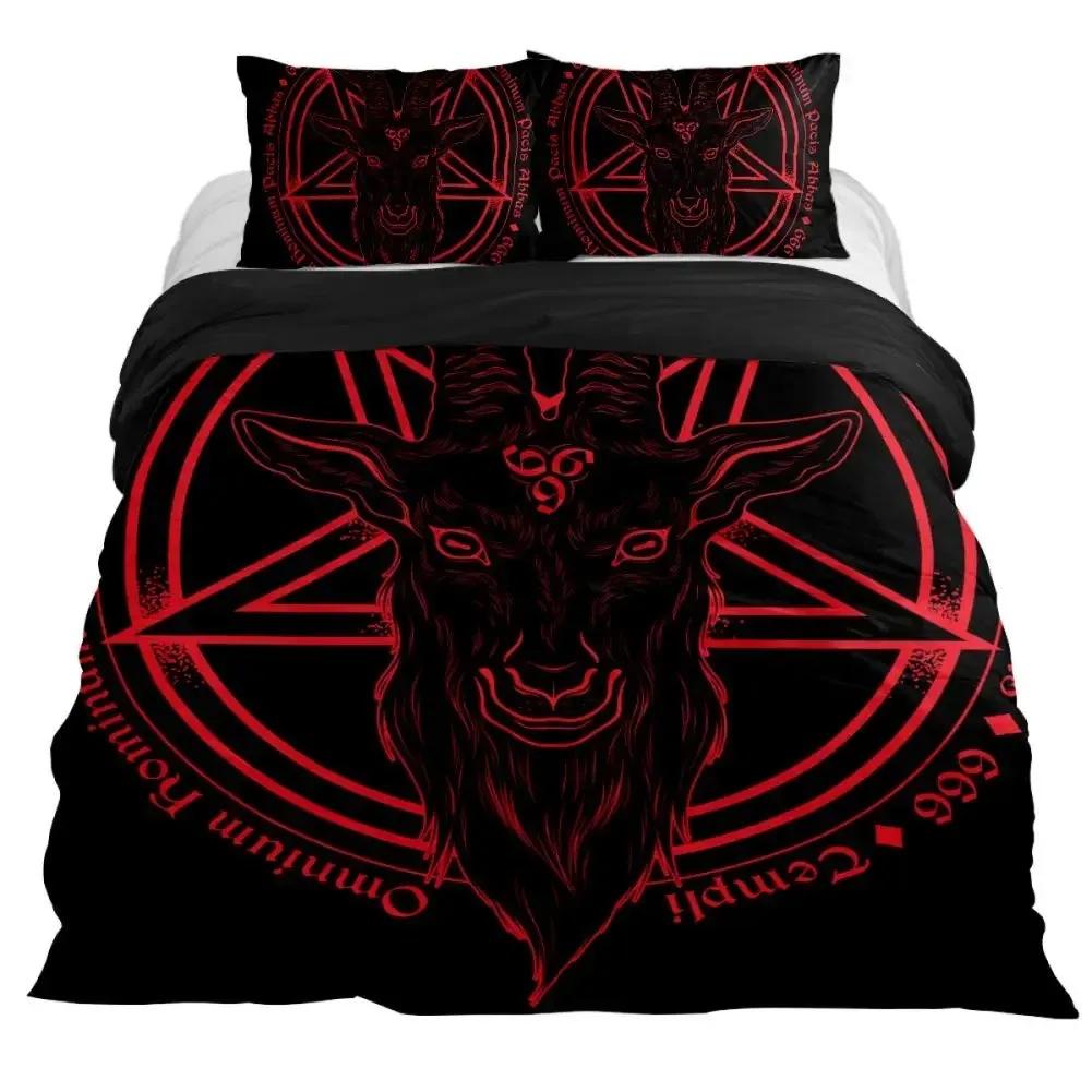 Lucifer Morningstar Satanic Duvet Cover Set Satanic Bedding Set Full Size Queen Size,Gothic Skull Bedspreads Comforter Cover Set