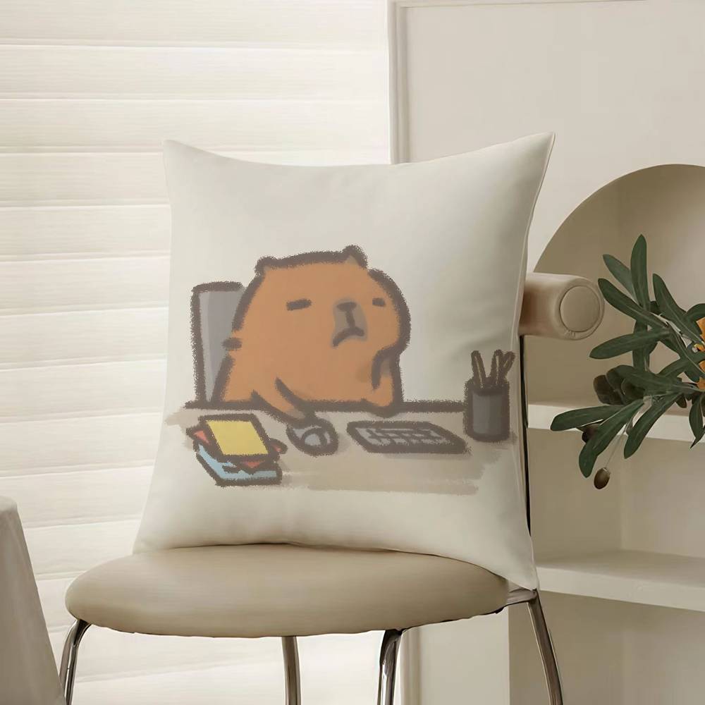 Happy Office Worker Cartoon Work Pillow Case Comfort Sofa Bed Silky elegant Invisible zipper Decorative cushion cover