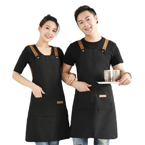 deoway Adjustable Apron, Stylish H-Shaped Cafe/Garden Apron for Men and Women, Wrinkle-Resistant, Adjustable, Waterproof, Cafe-Style (Black)