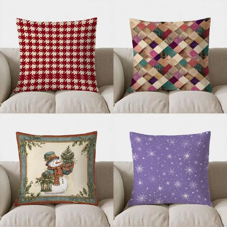 Red And White Houndstooth Patterned Throw Pillow Cover With Short Plush Print For Living Room Sofa Decoration Cushion Cover
