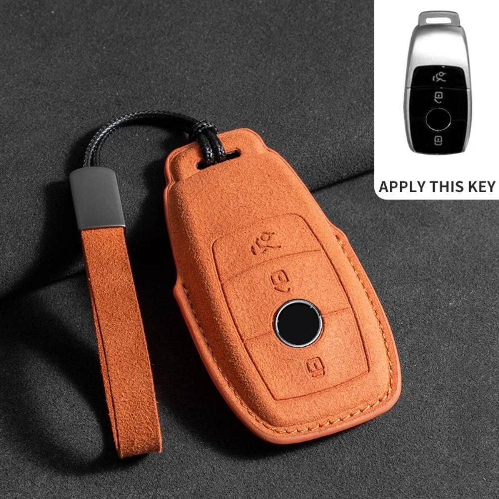 Suede Leather Car Key Case for Mercedes Benz E Class W213 W205 E200 E260 E300 E320 AMG CLA 2018 2019 2020 Remote Fob Shell Case