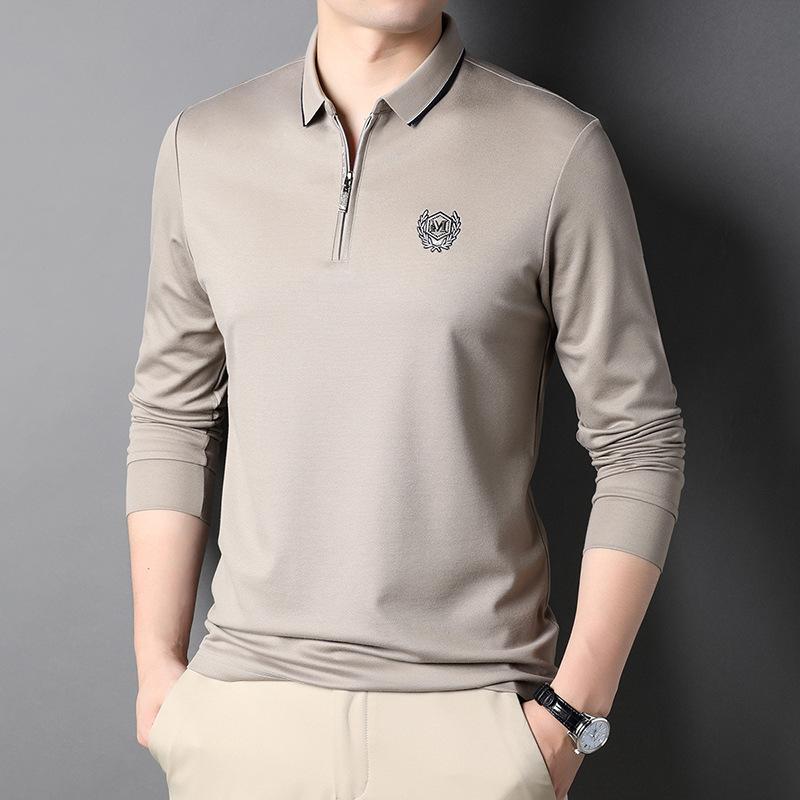 Solid Color Long-sleeved New T-shirt Men's Spring and Autumn New Fashion Casual Lapel Embroidered POLO Shirt Tops Men's Clothing