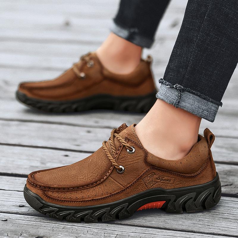 Plus Size Spring and Autumn Men's Shoes Casual Leather Shoes Leather Breathable Waterproof Sports Outdoor Climbing Boots Men's Non-Slip Wear-Resistant
