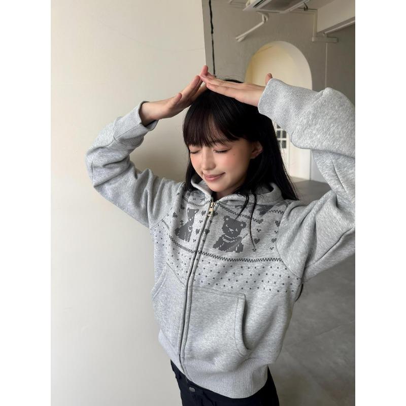 Cárdigan Retro Americano Sudadera con Capucha Mujer Otoño Suelto Versátil Casual Top Chaqueta