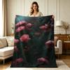Soft Flannel Blanket with Moody Pink Rose And Dewy Spider Web Print All Season Warm Cozy Throw Blanket for Sofa Couch Bed Living Room Bedroom Home Dec