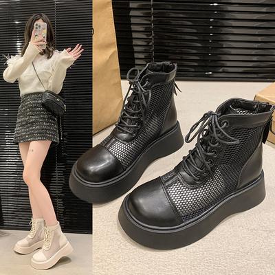 Mesh 2025 Women's Net Boots Hollow and Thin New Soft Leather Muffin Breathable Short Boots Season Thin Martin Boots Summer Thick Sole